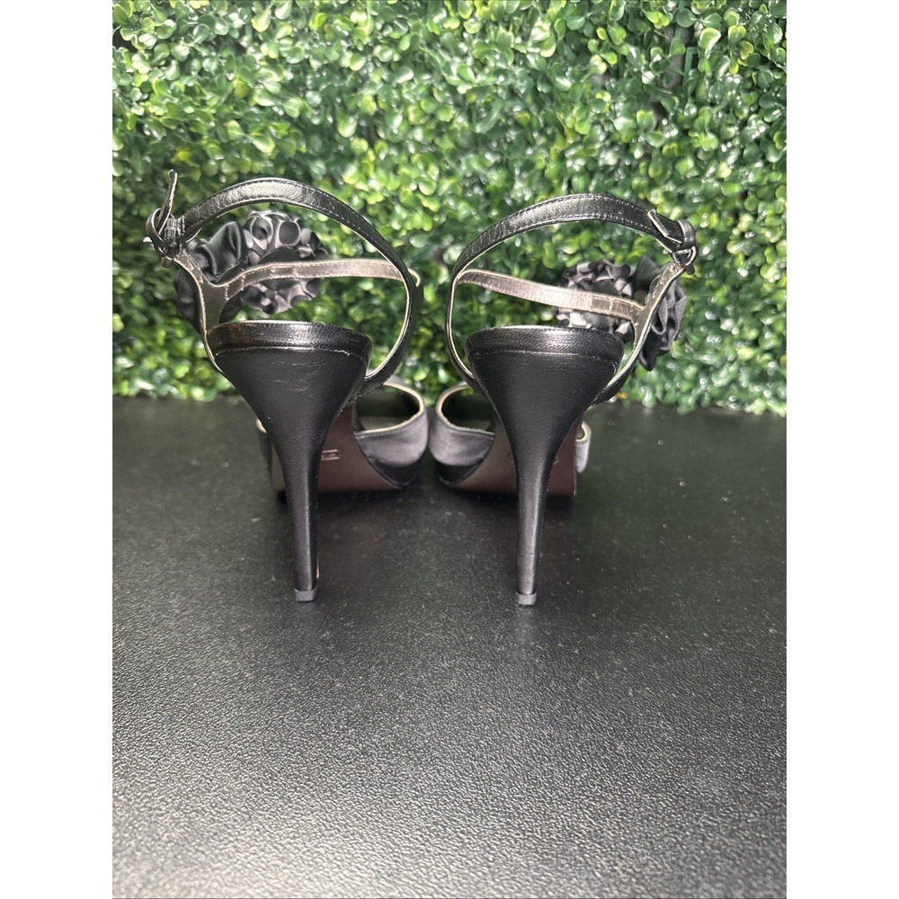 Coach Addysen black satin rosette peep toe high heels Size 8.5 B - Picture 4 of 7